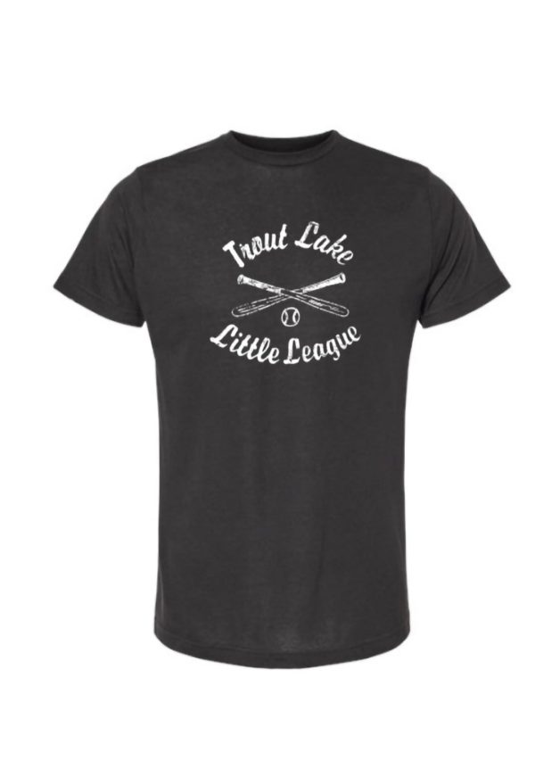 Trout Lake Little League Crossed Bats Logo T-Shirt in Heathered Black
